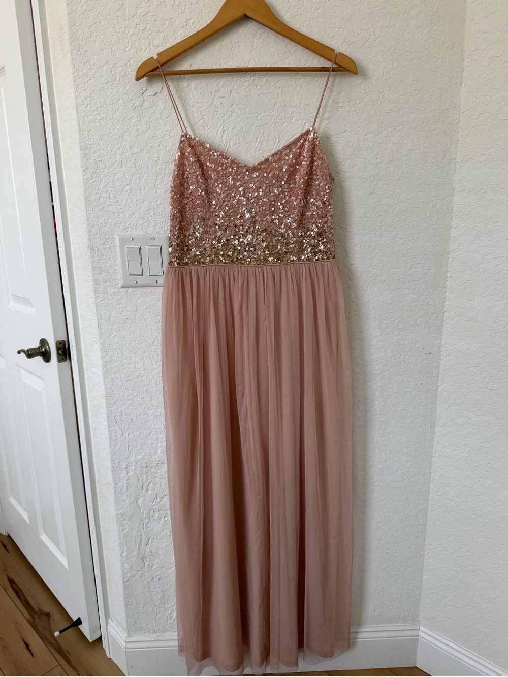 Adrianna Papell Blush Pink Sequin Dress (Label Close-Up)